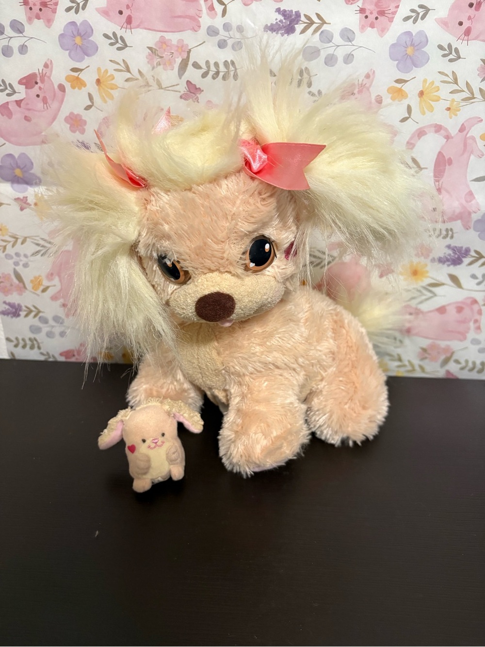 Vintage 2005  Playskool Hasbro Puppy Surprise plush beige dog with 1 baby.  PO